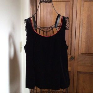 Alex Evening Black velvet top with red satin trim, XL
